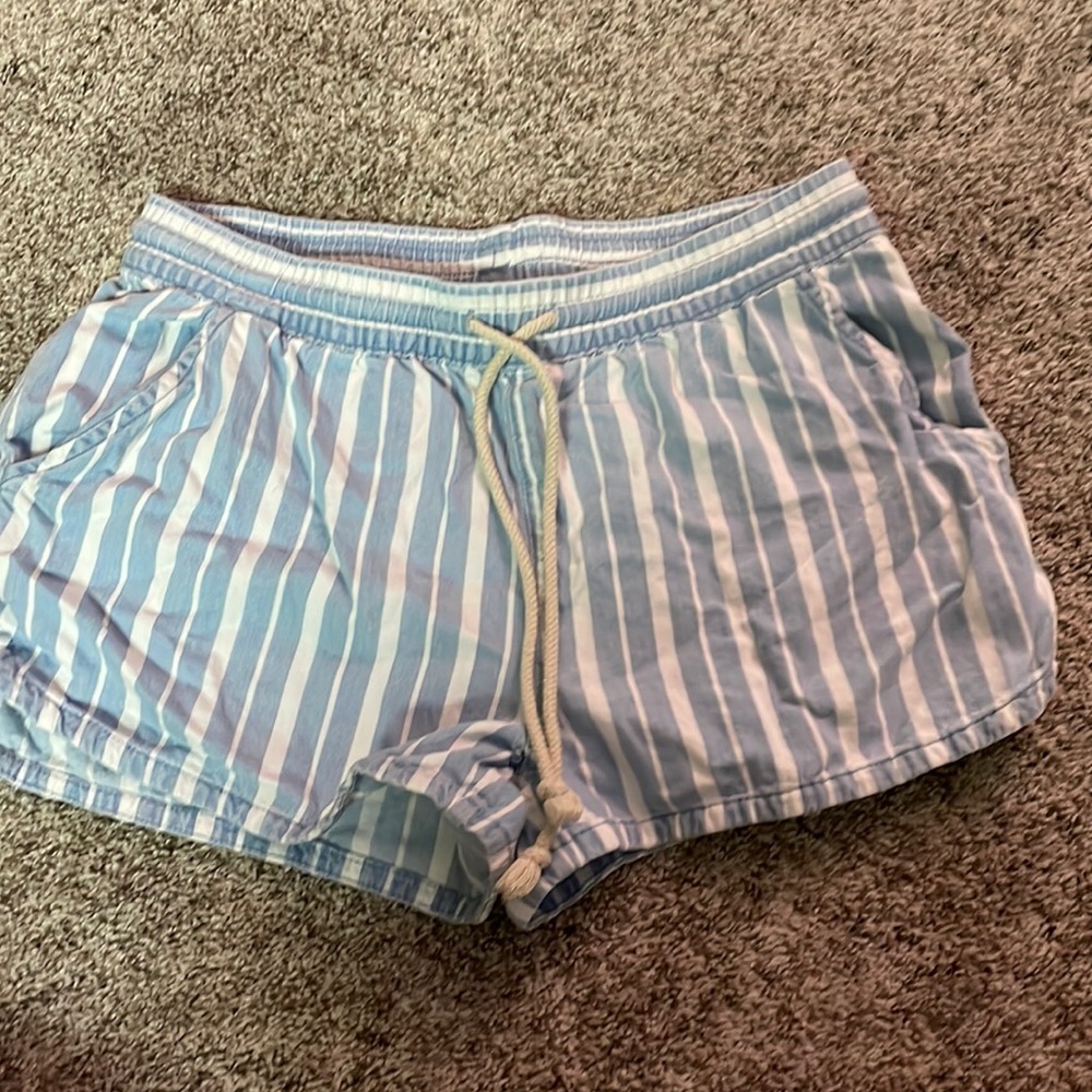 white and blue striped aerie shorts